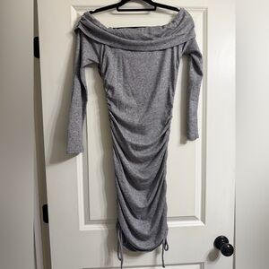 Forever 21 Gray Ruched Long Sleeve Dress